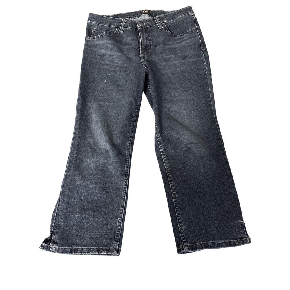 Lee Smarter Fit Denim Capri Jeans Womens Sz 10 Medium Wash Stretch Crop Slit Hem